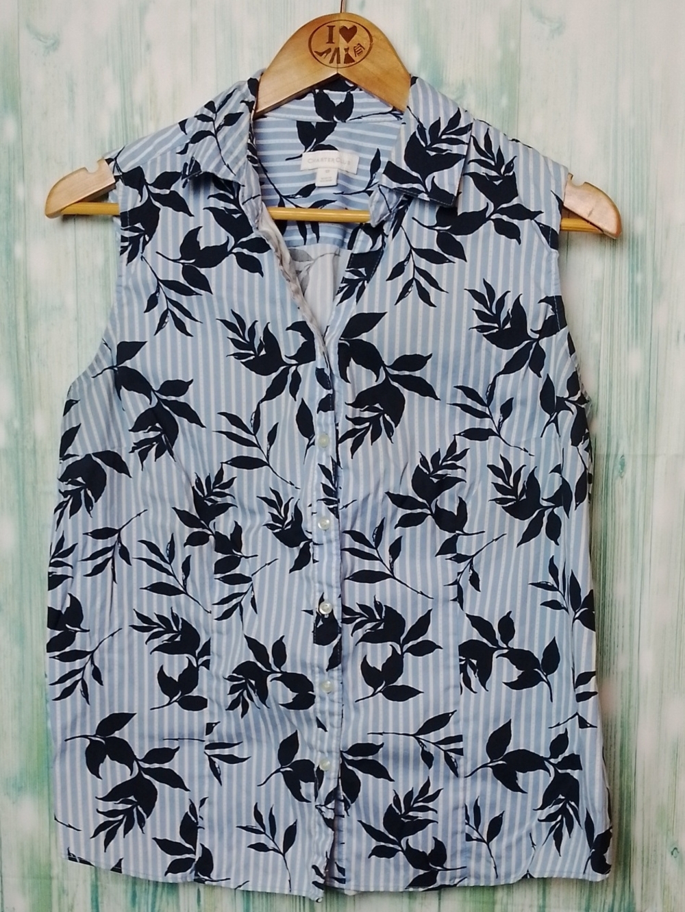 Charter Club Sleeveless Button Down Shirt Sky Blue Size 10